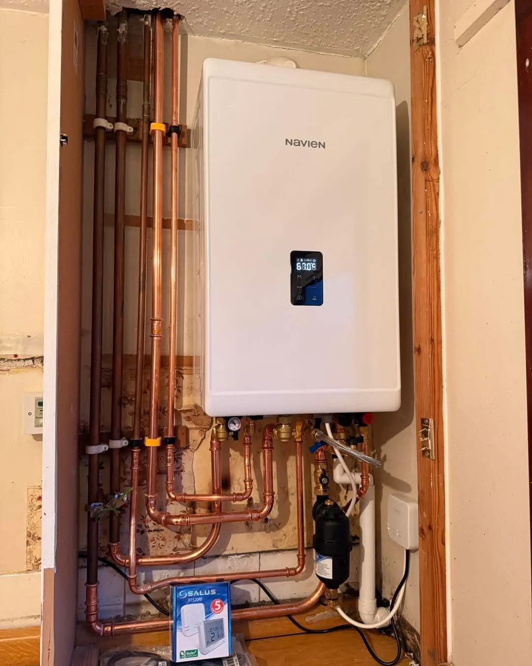 Boiler installation with copper pipework