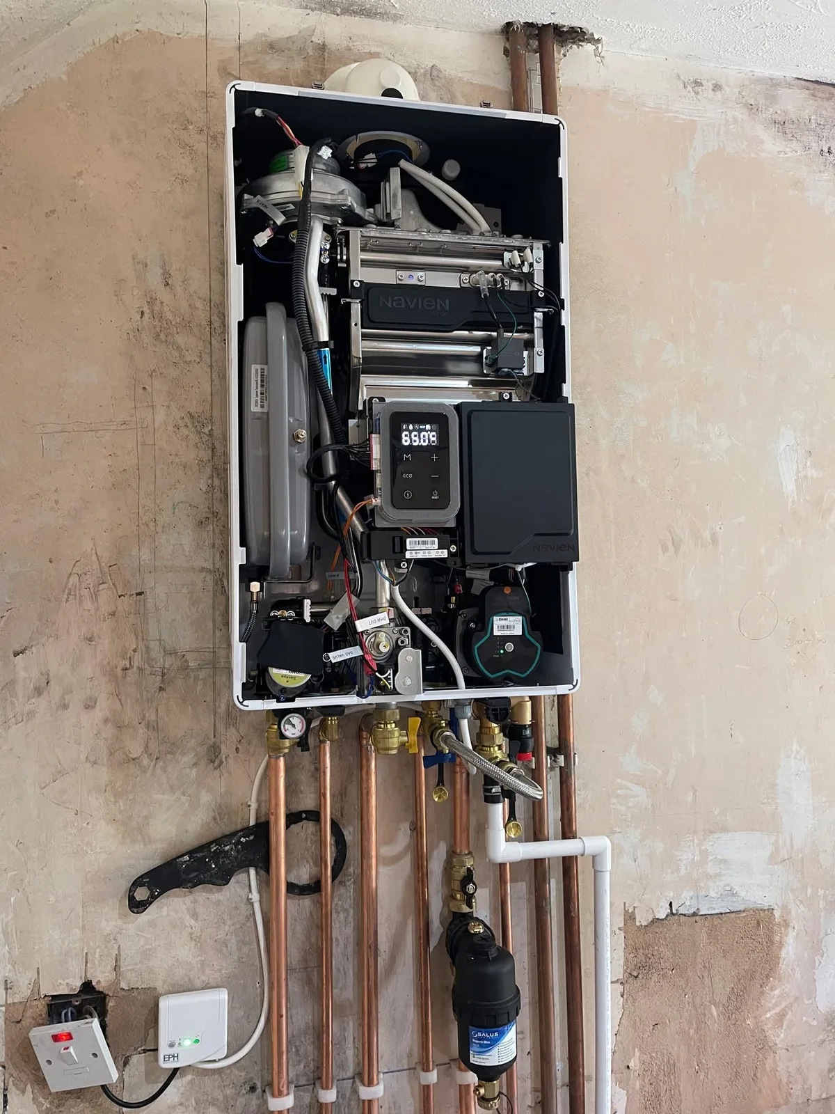 Boiler with front casing removed during work